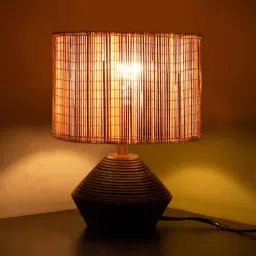 new era Classic Wooden Night Lamp with Bamboo Shade (Brown & Beige)-picture-30