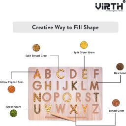 virth 4 IN 2 Combo English Alphabet, Number and Patten Board|Capital Word "ACBD", Small Word "abcd" and Number "0 To 9", Curve Pattens|Educational Puzzle Toys, Teach your Child about Alphabets, Number and Patten Board for 2+ Years Old Kids image 3
