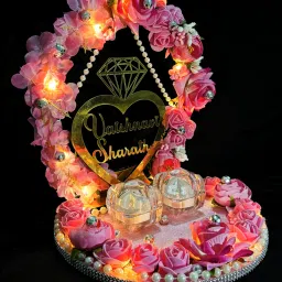 Artificial Flower Design Engagement Ring Tray Platter, Name Plate Wood, Plastic Decorative Platter-image-4