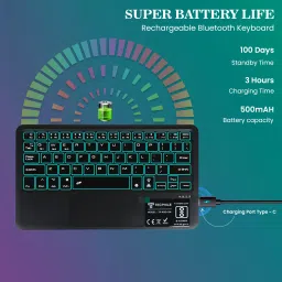 TECPHILE HD209T Keyboard Case for iPad 10th Gen 2022 with Touchpad, 7 Colors Backlit Bluetooth Standard Tablet Keyboard Compatible with Desktop, Laptop, Mac multimedia_keys,HD209T image 2