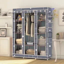 3 Fold 10 Rack Digital Print Carbon Steel Collapsible Wardrobe-image-35