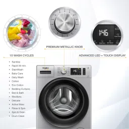 whirlpool 7 kg 5 Star Inverter 100+ Tough Stains, Steam Technology Fully Automatic Front Load with In-built Heater Silver image 5