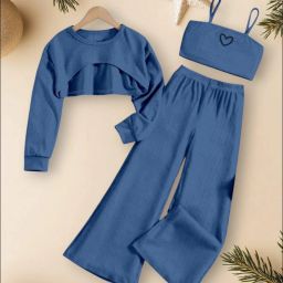Women Cotton Blend Crop Top Palazzo Cape Set-image-5