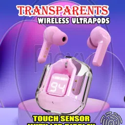crecro Ultrapod Bluetooth Earbuds Headset Crystal Transparent Design,LED Display W84 Smart Headphones-image-42