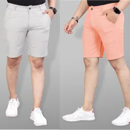 Pack of 2 Solid Men Silver, Orange Sports Shorts-image-28