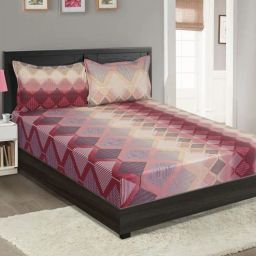 swayam Multicolor Geometric 144 TC Cotton Blend Queen Sized Bed Sheets with 2 Pillow Covers-picture-12