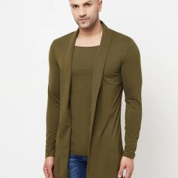 Men Asymmetric Full Sleeve Dark Green Shrug-image-74