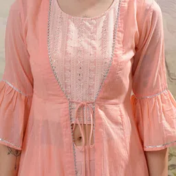 Vishudh Peach Embroidered Regular Kurta With Palazzos & Shrug image 5