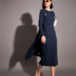SASSAFRAS Navy Blue Self Design Longline Shrug-55
