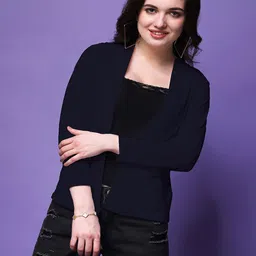 SWIFTLY Shawl Collar Pure Cotton Open Front Shrug-14
