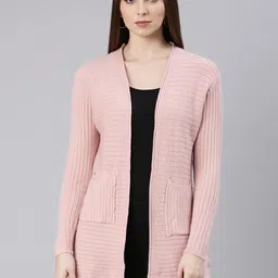 SHOWOFF Self Design Longline Acrylic Open Front Shrug-picture-2