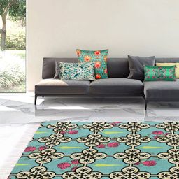 India Circus by Krsnaa Mehta Sea Green Printed Clover's Knotty Play Rug-40