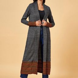 RANGMANCH BY PANTALOONS Geometric Printed Longline Acrylic Open Front Shrug-18