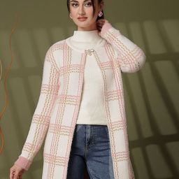 Juelle Checked Tie-Up Neck Longline Open Front Shrug-40