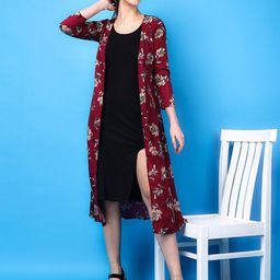 Cation Floral Printed Longline Open Front Shrug-12