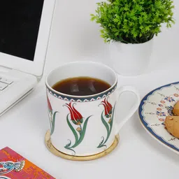 Fabindia Avasa White & Red 1 Piece Floral Printed Ceramic Matte Mug-370 ml-image-28