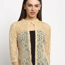 Rute Women Self Design Cotton Lace Open Front Shrug-13