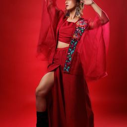 FIRKI Square Neck Top With Flared Skirt & Shrug-picture-12