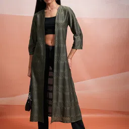 Tokyo Talkies Self Design Longline Open Front Shrug-45