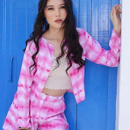 Sera Pink & White Tie & Dye Shrug-30