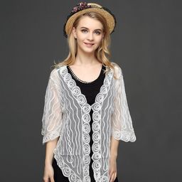 JC Collection Embroidered Sheer Flared Sleeves Shrug-39