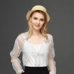 JC Collection Embroidered Sheer Long Sleeves Crop Tie-Up Shrug-image-83