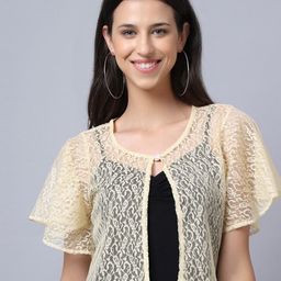 Rute Women Beige Self-Design Shrug-picture-36