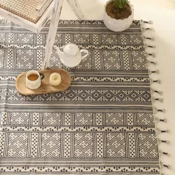 Peepul Tree Black Ethnic Motifs Cotton Carpet-43