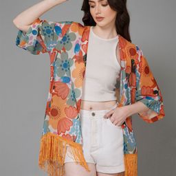 PURYS Women Printed Tasselled Shrug-image-7