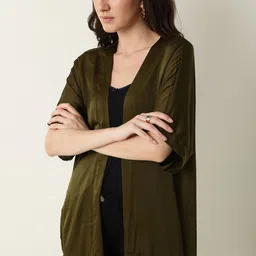 RAREISM Women Green Longline Shrug-image-42