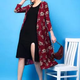 BAESD Floral Printed Longline Open Front Shrug-11