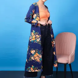 BAESD Floral Printed Longline Open Front Shrug-12