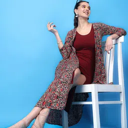 BAESD Floral Printed Longline Open Front Shrug-19