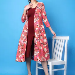 BAESD Floral Printed Longline Open Front Shrug-25