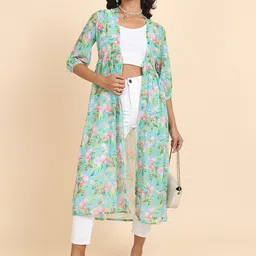 Tokyo Talkies Floral Printed Longline Open Front Shrug-picture-0