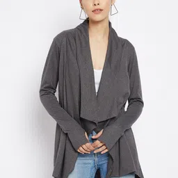 Hypernation Women Charcoal Longline Open Front Shrug-17