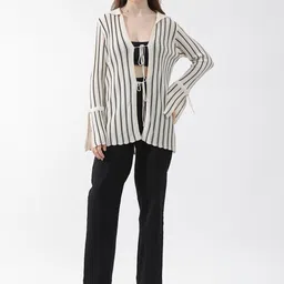 RAREISM Striped Shirt Collar Tie-Up Shrug image 3
