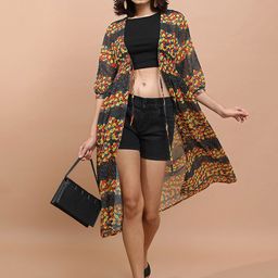 KETCH Ethnic Motifs Printed Longline Tie Up Shrug-36