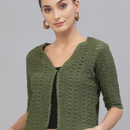 Style Quotient Women Olive Green Crop Shrug-14