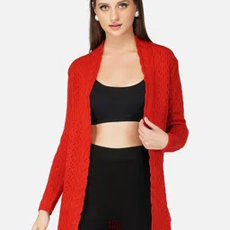JoE Hazel Women Red Self Design Shrug-8