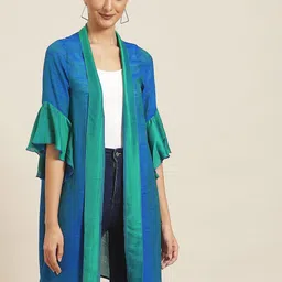 Qurvii Women Blue & Green Colourblocked Shrug-picture-30