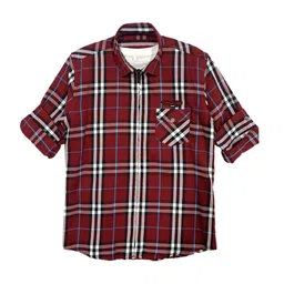 CAVIO Boys Maroon Tartan Checks Checked Casual Shirt-image-18