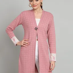 BROOWL Checked Woollen Button Longline Shrug-38