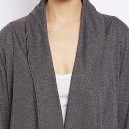 Hypernation Women Charcoal Longline Open Front Shrug image 2