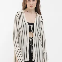 RAREISM Striped Shirt Collar Tie-Up Shrug image 4