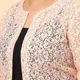 UnaOne Plus Size Self Design Cotton Open Front Shrug image 5