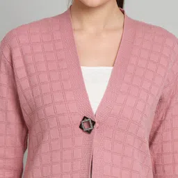 BROOWL Checked Woollen Button Longline Shrug image 5