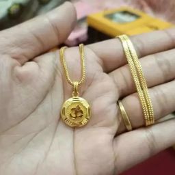 Hexa OM Chain Pendant Set with 1 Gram Polish, 24-Inch Chain Gold-plated Brass Locket Set-image-4