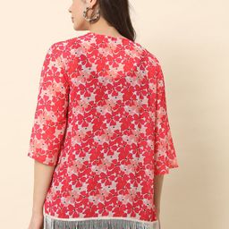 Trend Arrest Floral Printed Fringed Open Front Shrug image 5