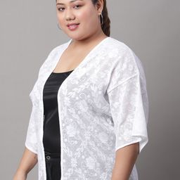 Rute Plus Size Self Design Cotton Open Front Shrug image 4